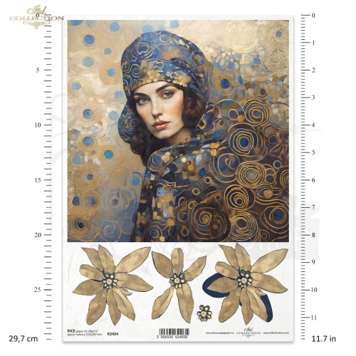 Papier ryżowy do decoupage A4 Inspired by Klimt - kobieta i kwiaty R2404 ITD Collection