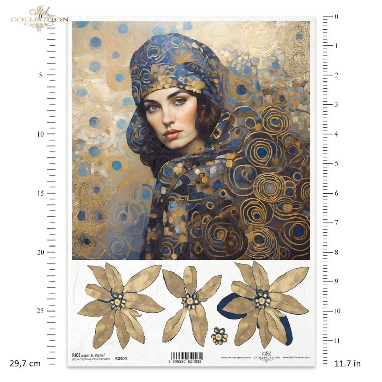 Papier ryżowy do decoupage A4 Inspired by Klimt - kobieta i kwiaty R2404 ITD Collection