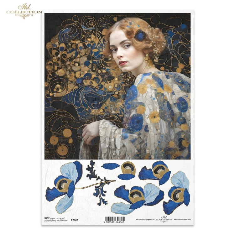 Papier ryżowy do decoupage A4 Inspired by Klimt - kobieta i kwiaty R2405 ITD Collection