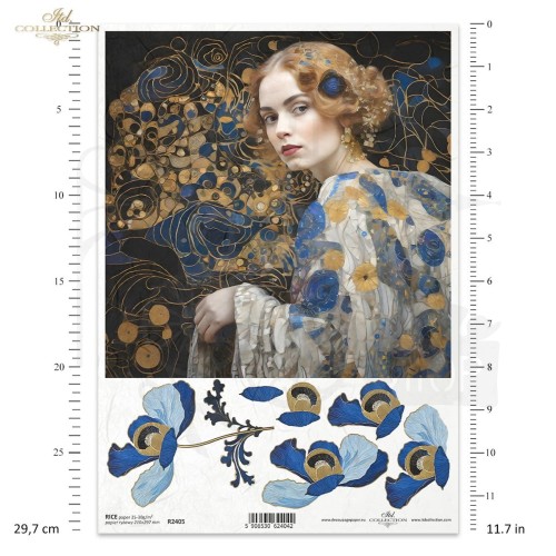 Papier ryżowy do decoupage A4 Inspired by Klimt - kobieta i kwiaty R2405 ITD Collection