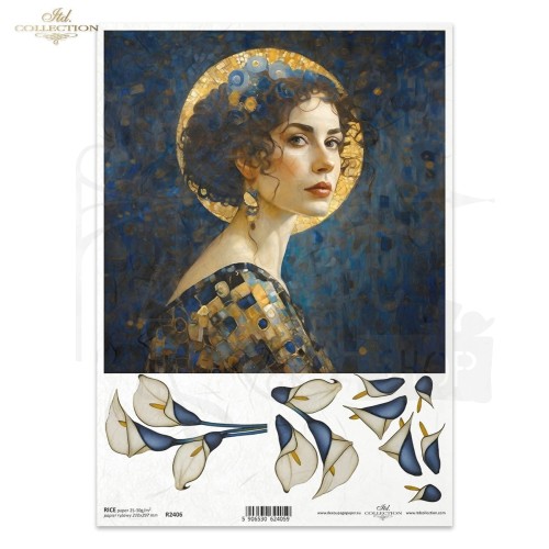 Papier ryżowy do decoupage A4 Inspired by Klimt - kobieta i kwiaty R2406 ITD Collection