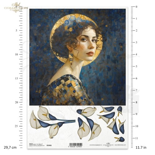 Papier ryżowy do decoupage A4 Inspired by Klimt - kobieta i kwiaty R2406 ITD Collection