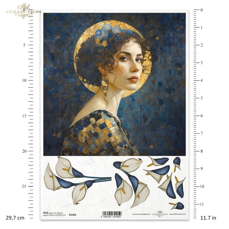 Papier ryżowy do decoupage A4 Inspired by Klimt - kobieta i kwiaty R2406 ITD Collection