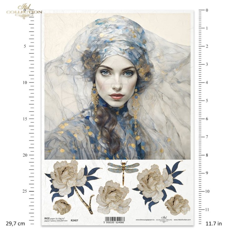 Papier ryżowy do decoupage A4 Inspired by Klimt - kobieta i kwiaty R2407 ITD Collection