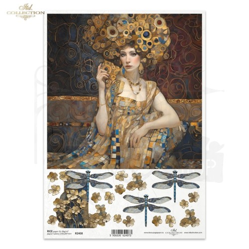 Papier ryżowy do decoupage A4 Inspired by Klimt - kobieta i ważki R2408 ITD Collection