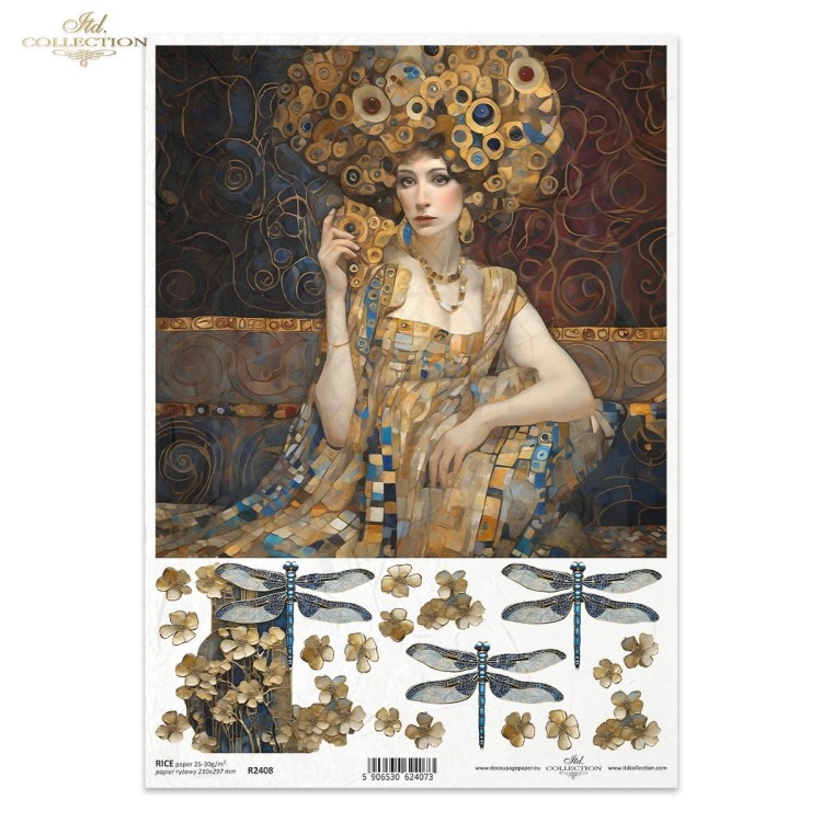 Papier ryżowy do decoupage A4 Inspired by Klimt - kobieta i ważki R2408 ITD Collection