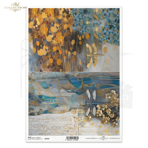 Papier ryżowy do decoupage A4 Inspired by Klimt - motyle i ważki R2409 ITD Collection