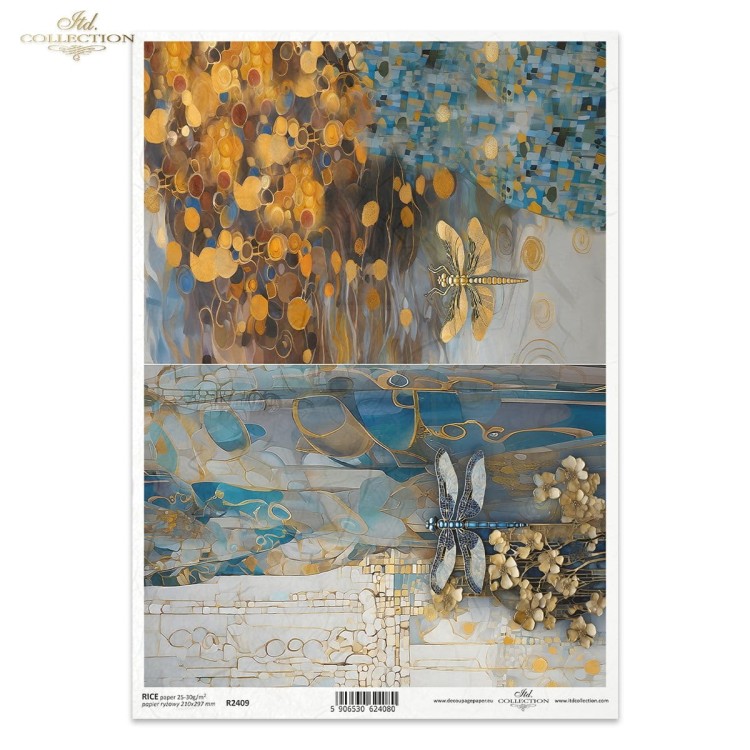 Papier ryżowy do decoupage A4 Inspired by Klimt - motyle i ważki R2409 ITD Collection