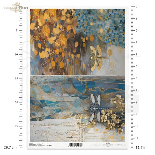 Papier ryżowy do decoupage A4 Inspired by Klimt - motyle i ważki R2409 ITD Collection