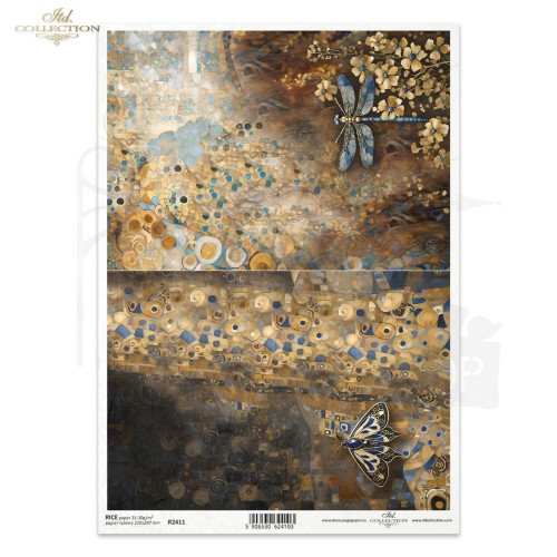 Papier ryżowy do decoupage A4 Inspired by Klimt - motyle i ważki R2411 ITD Collection