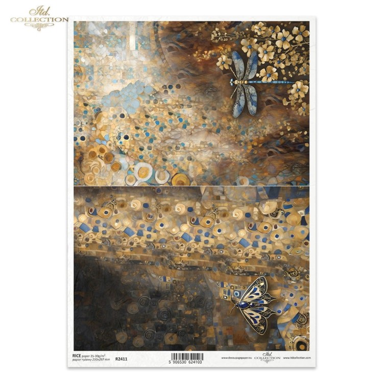 Papier ryżowy do decoupage A4 Inspired by Klimt - motyle i ważki R2411 ITD Collection