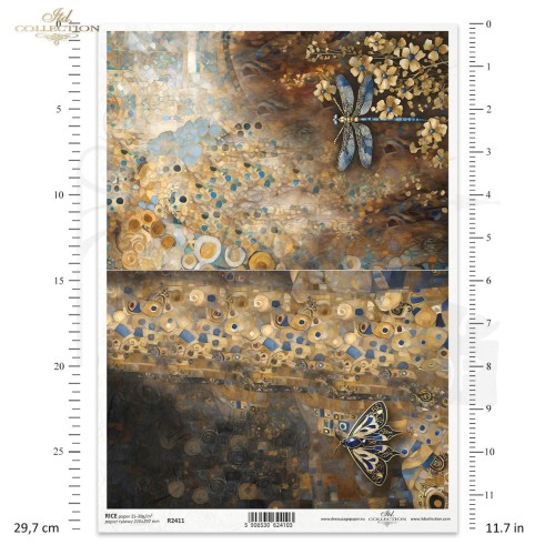 Papier ryżowy do decoupage A4 Inspired by Klimt - motyle i ważki R2411 ITD Collection