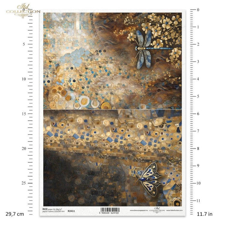 Papier ryżowy do decoupage A4 Inspired by Klimt - motyle i ważki R2411 ITD Collection