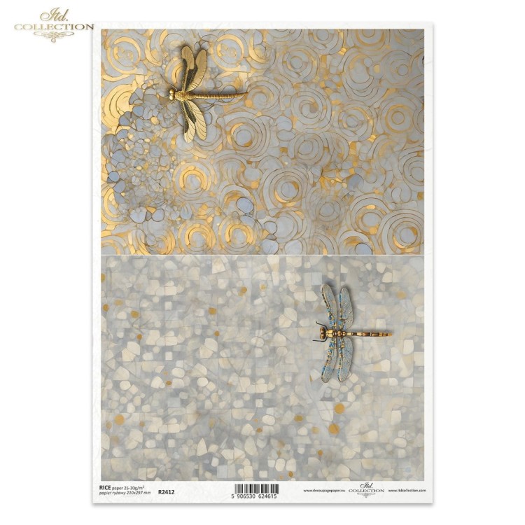 Papier ryżowy do decoupage A4 Inspired by Klimt - motyle i ważki R2412 ITD Collection