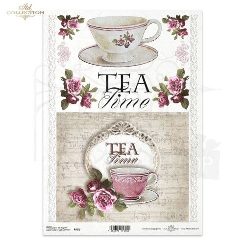 Papier ryżowy do decoupage A4 Tea time vintage filiżanki R0492 ITD Collection