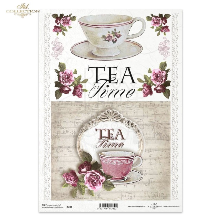 Papier ryżowy do decoupage A4 Tea time vintage filiżanki R0492 ITD Collection
