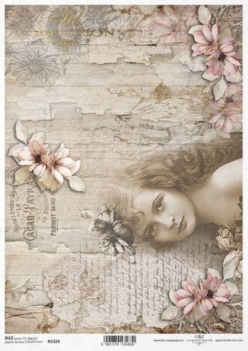 Papier ryżowy do decoupage A4 Vintage dziewczyna i kwiaty R1324 ITD Collection