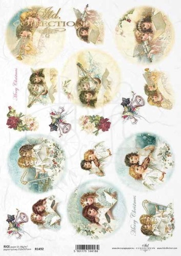Papier ryżowy do decoupage A4 Boże Narodzenie aniołki R1492 ITD Collection
