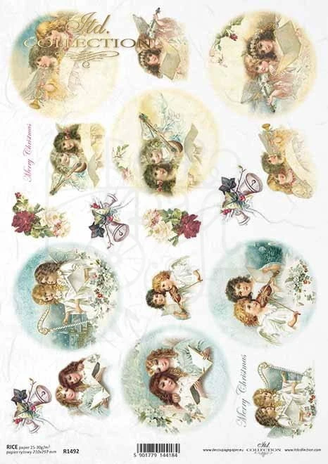 Papier ryżowy do decoupage A4 Boże Narodzenie aniołki R1492 ITD Collection