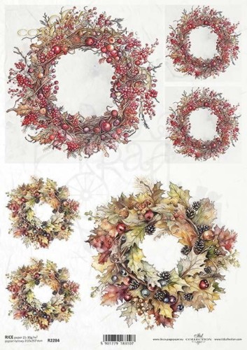 Papier ryżowy do decoupage A4 Jesienne wieńce R2284 ITD Collection