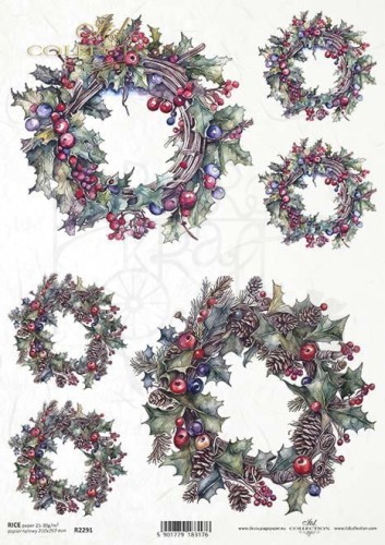 Papier ryżowy do decoupage A4 Zimowe wieńce R2291 ITD Collection