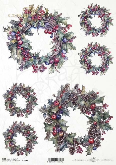 Papier ryżowy do decoupage A4 Zimowe wieńce R2291 ITD Collection