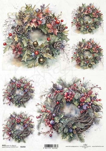 Papier ryżowy do decoupage A4 Zimowe wieńce R2292 ITD Collection