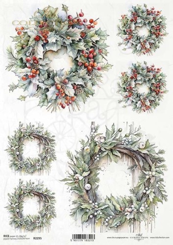 Papier ryżowy do decoupage A4 Zimowe wieńce R2295 ITD Collection