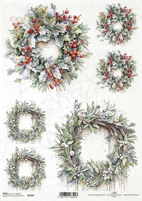 Papier ryżowy do decoupage A4 Zimowe wieńce R2295 ITD Collection