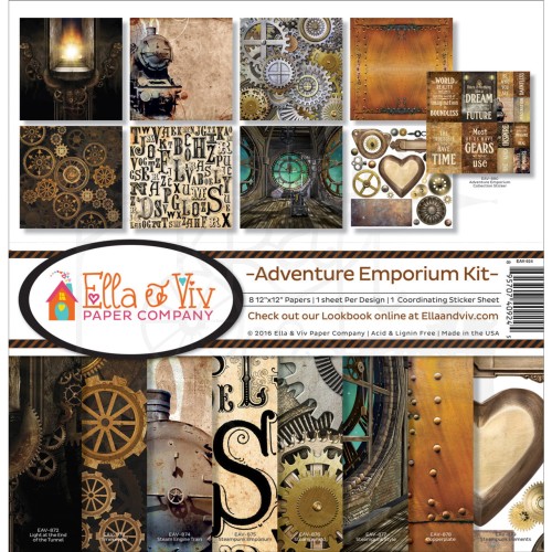 Zestaw papierów 30x30 Adventure Emporium Kit 8 arkuszy EAV-924 Ella And Viv