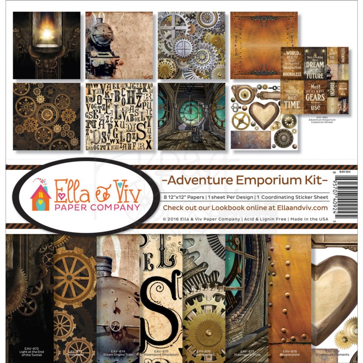 Zestaw papierów 30x30 Adventure Emporium Kit 8 arkuszy EAV-924 Ella And Viv