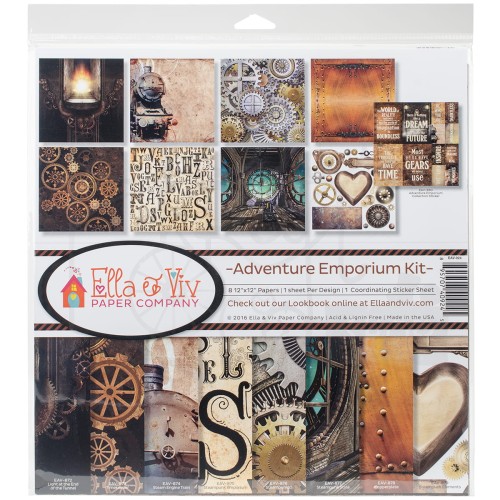 Zestaw papierów 30x30 Adventure Emporium Kit 8 arkuszy EAV-924 Ella And Viv