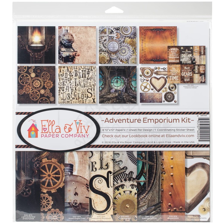 Zestaw papierów 30x30 Adventure Emporium Kit 8 arkuszy EAV-924 Ella And Viv