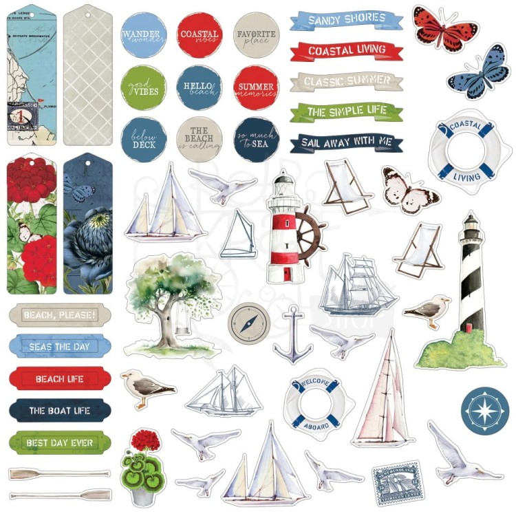 Ozdoby tekturowe die-cuts Summer Porch Chipboard Set 59 szt SP-27846 49 and Market