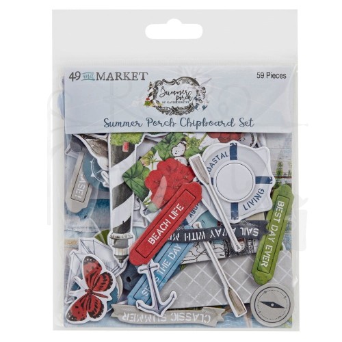 Ozdoby tekturowe die-cuts Summer Porch Chipboard Set 59 szt SP-27846 49 and Market