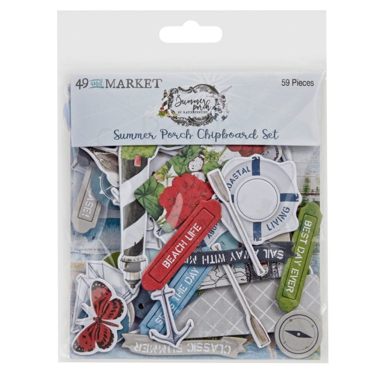 Ozdoby tekturowe die-cuts Summer Porch Chipboard Set 59 szt SP-27846 49 and Market