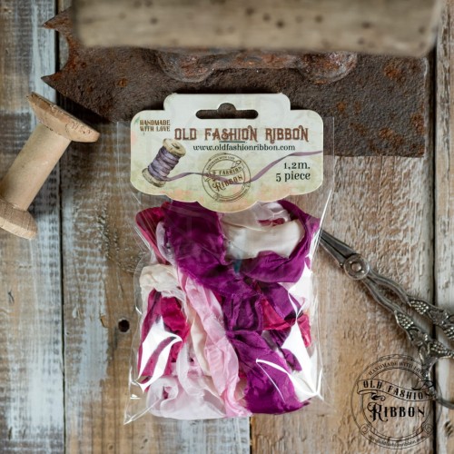 Zestaw gniecionych wstążek vintage odcienie różu OLDM-03 Old Fashion Ribbon