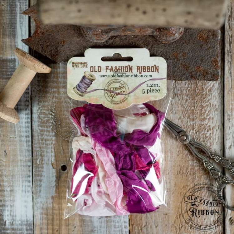 Zestaw gniecionych wstążek vintage odcienie różu OLDM-03 Old Fashion Ribbon