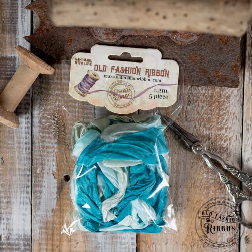 Zestaw gniecionych wstążek vintage odcienie błekitu i mięty OLDM-10 Old Fashion Ribbon