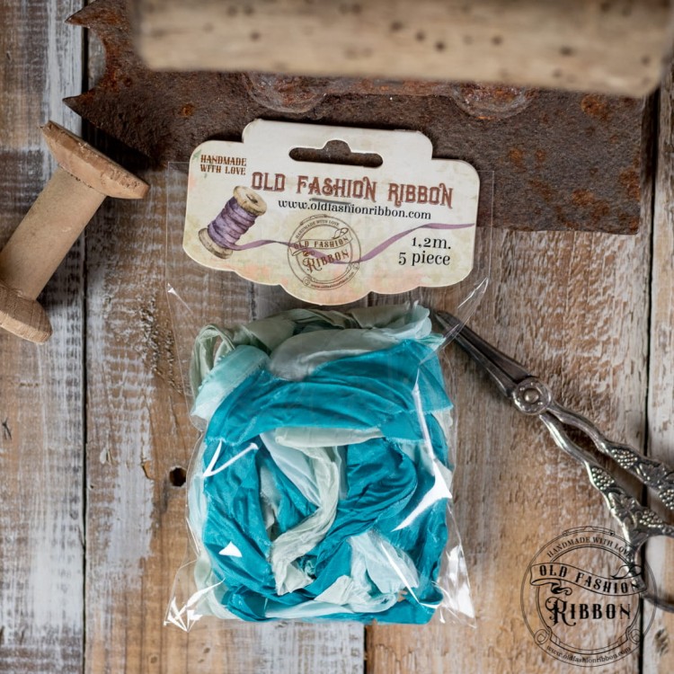 Zestaw gniecionych wstążek vintage odcienie błekitu i mięty OLDM-10 Old Fashion Ribbon