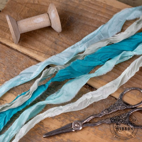 Zestaw gniecionych wstążek vintage odcienie błekitu i mięty OLDM-10 Old Fashion Ribbon