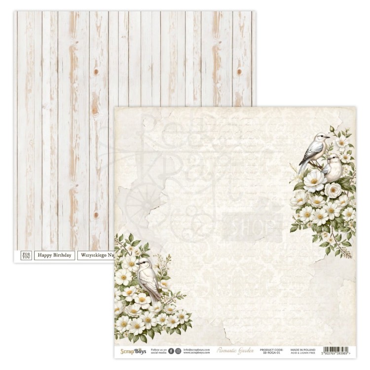 Papier do scrapbookingu 30x30 Romantic Garden 01 ScrapBoys
