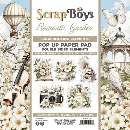 Zestaw papierów 15x15 z elementami do wycięcia Pop-up Romantic Garden 11 ScrapBoys