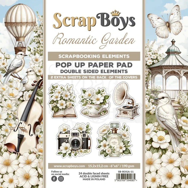 Zestaw papierów 15x15 z elementami do wycięcia Pop-up Romantic Garden 11 ScrapBoys