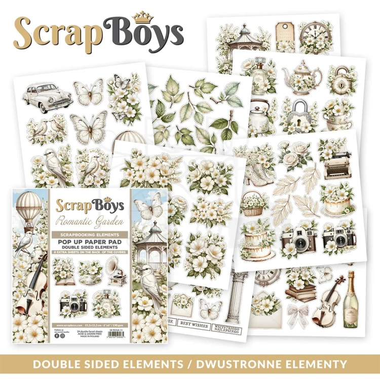 Zestaw papierów 15x15 z elementami do wycięcia Pop-up Romantic Garden 11 ScrapBoys