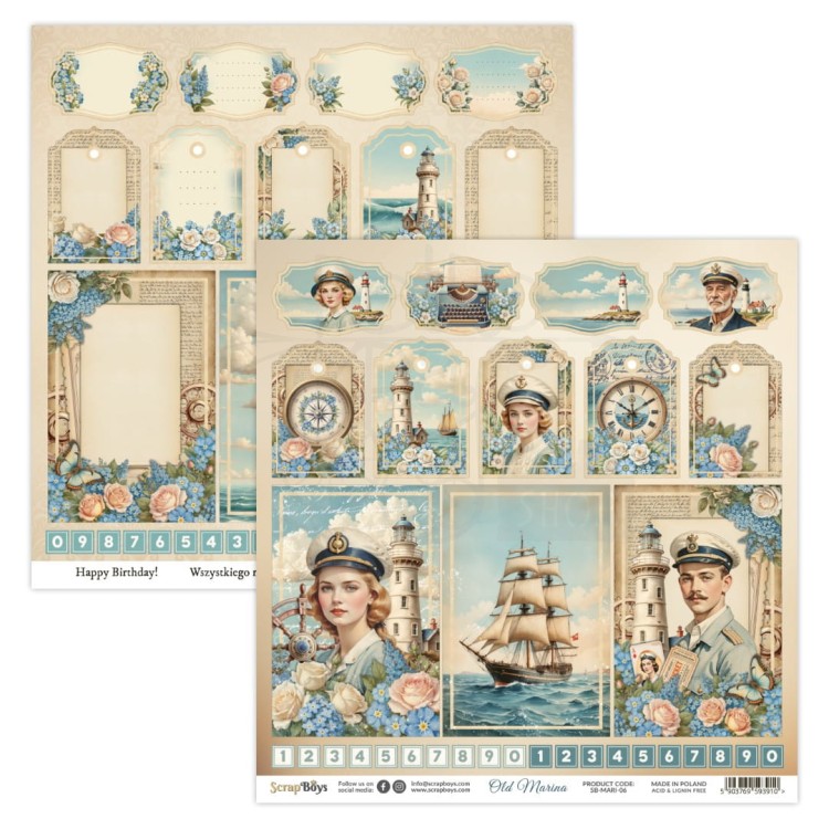 Papier do scrapbookingu 30x30 Old Marina 06 ScrapBoys
