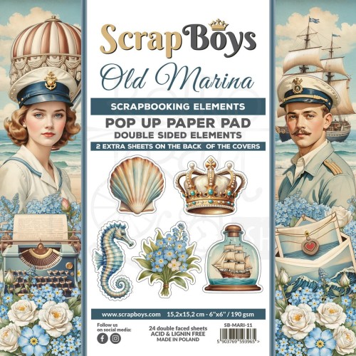 Zestaw papierów 15x15 z elementami do wycięcia Pop-up Old Marina 11 ScrapBoys