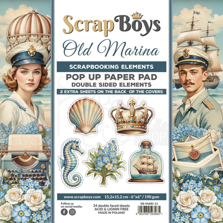 Zestaw papierów 15x15 z elementami do wycięcia Pop-up Old Marina 11 ScrapBoys