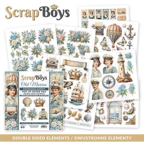 Zestaw papierów 15x15 z elementami do wycięcia Pop-up Old Marina 11 ScrapBoys