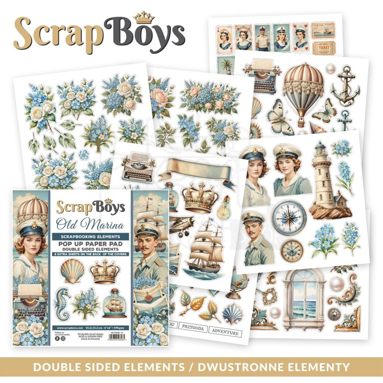 Zestaw papierów 15x15 z elementami do wycięcia Pop-up Old Marina 11 ScrapBoys